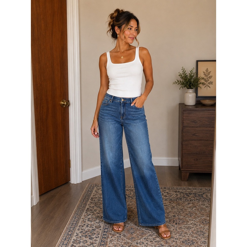 NYDJ Wide Leg Jeans Womens 14 Blue Lift Tuck Technology High Rise Denim Stretch